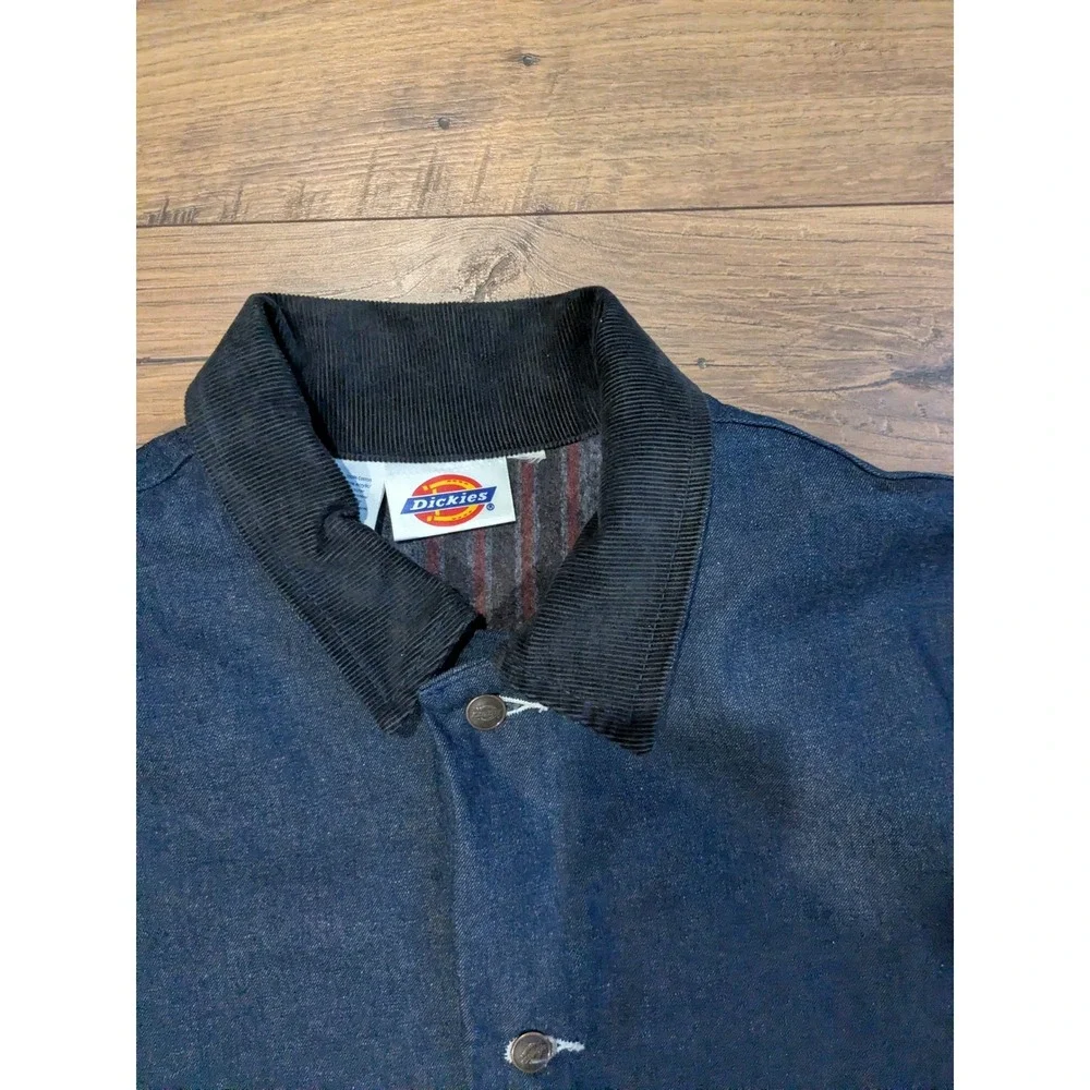VTG Dickies Men Denim Chore Coat Barn Jacket Corduroy Collar Lined Workwear READ